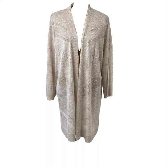 EST. 1946 Crochet Cardigan Sweater Beige Womens Size L Breathable Open Front. - Picture 2 of 15